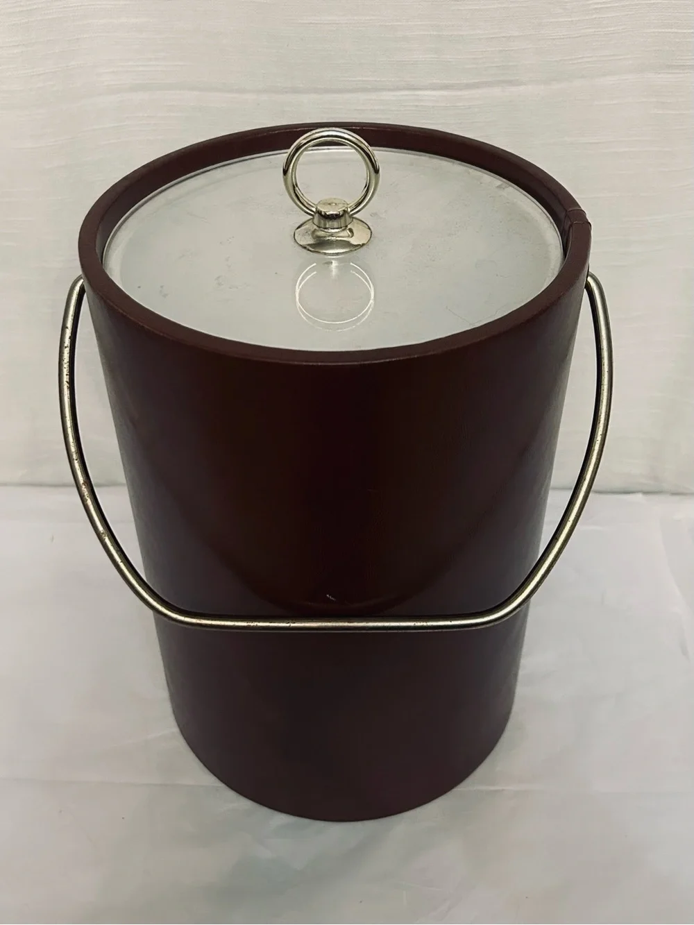 Vintage Large Faux Leather Mid-Century Modern Ice Bucket